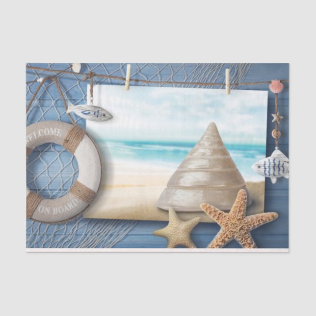 Papier Mousseline Ocean Deco Coquillages Lifesaver Decoupage (Recto)