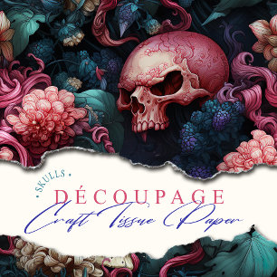 Papier Mousseline Octopus rose et Turquoise Tentacles Skull Ocean