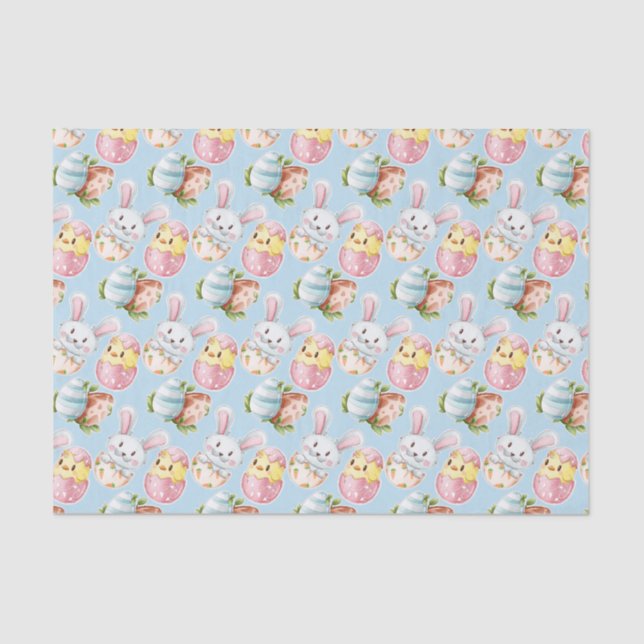 Papier Mousseline OEuf de Pâques Aquarelle Printemps Bunny & Chick (Recto)