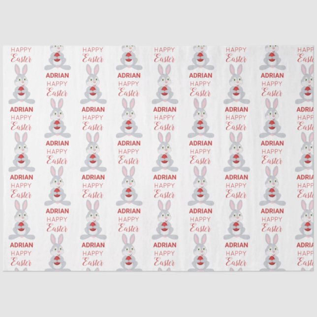 Papier Mousseline OEuf de Pâques rouge lapin de Pâques personnalisé (Recto)