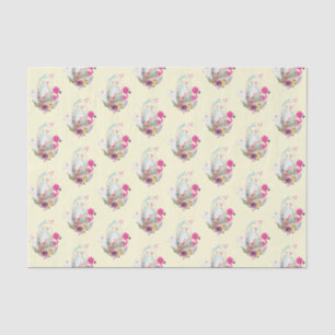 Papier Mousseline Oeuf mignon, Flamant rose et lapin, Motif d'aquare