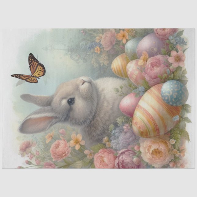 Papier Mousseline Œufs de Pâques Pastel Lapin et Papillon (Recto)