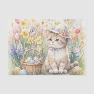 Papier Mousseline Œufs de Pâques Tulipes et Chat Mignon