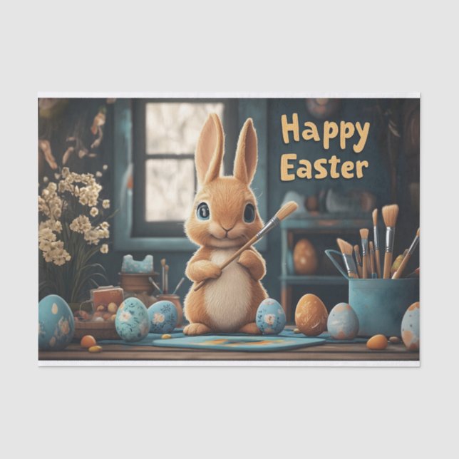 Papier Mousseline Oeufs de peinture de lapin de Pâques mignons : Art (Recto)