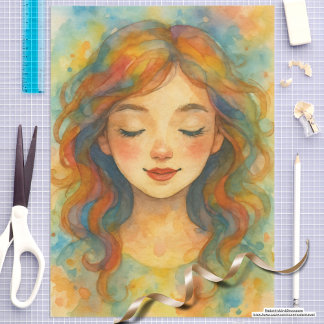 Papier Mousseline OEuvre rustique aquarelle jolie fille tendance