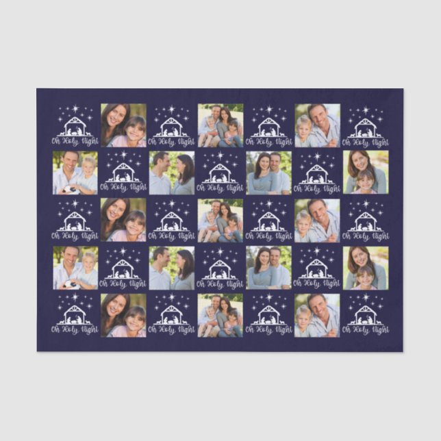 Papier Mousseline Oh Holy Nativité Marine Blue Family Photo (Recto)