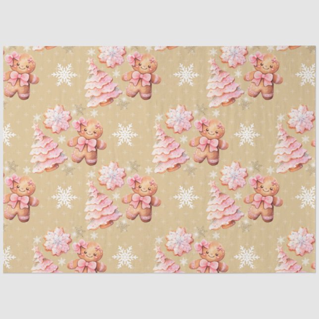 Papier Mousseline Oh what Fun pink gingerbread man pink Christmas (Recto)