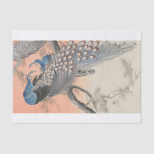Papier Mousseline Ohara Koson Deux paons sur la branche de l'arbre
