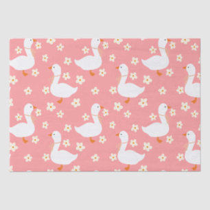 Papier Mousseline Oie blanche et marguerites Merci rose