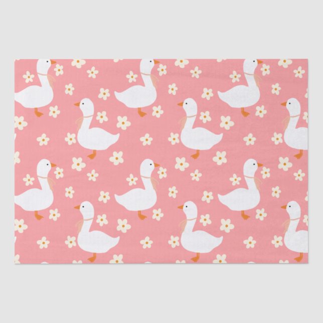 Papier Mousseline Oie blanche et marguerites Merci rose (Recto)