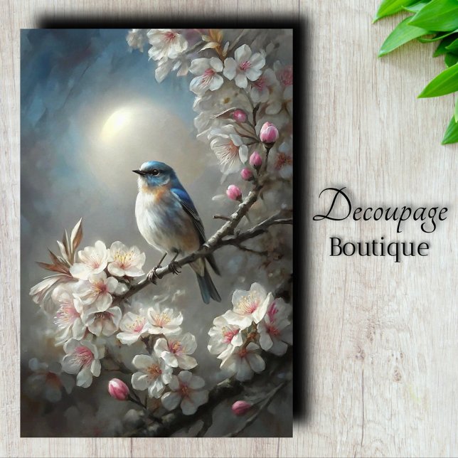 Papier Mousseline Oiseau Bleu Clair de Lune Découpage (Moonlit Bluebird Decoupage Tissue Paper)