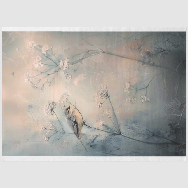 Papier Mousseline Oiseau Bleu et Ethérée romantique botanique (Recto)