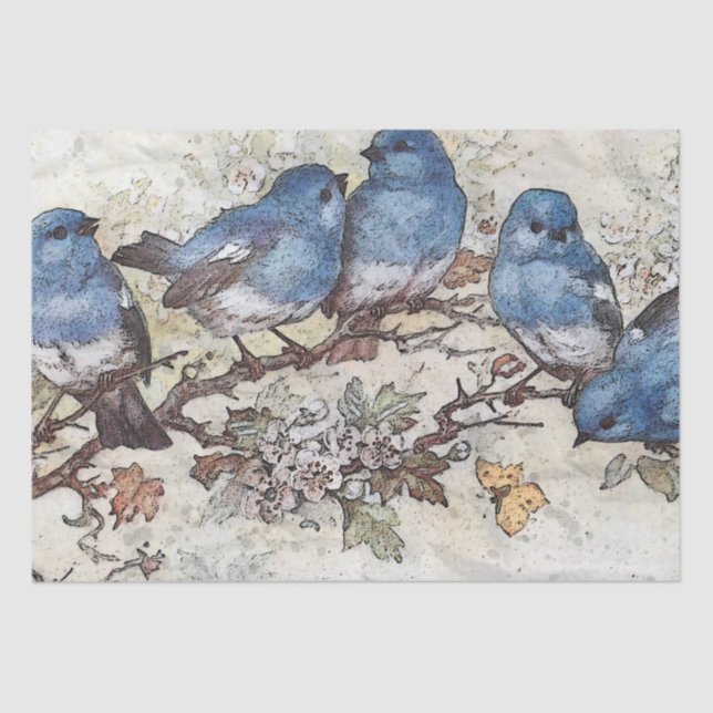 Papier Mousseline Oiseau bleu sur le papillon de branche Découpage V (Recto)