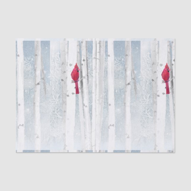 Papier Mousseline Oiseau cardinal rouge dans un magnifique Birch Tre (Recto)