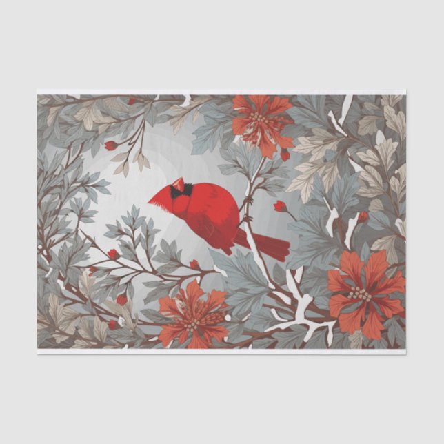 Papier Mousseline Oiseau cardinal rouge hivernal (Recto)