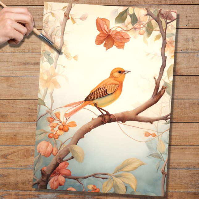 Papier Mousseline Oiseau dans les fleurs 5 papier de découpage (Créateur téléchargé)