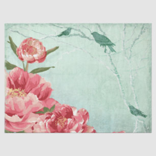 Papier Mousseline Oiseau de pivoine rose rouge bordeaux rose