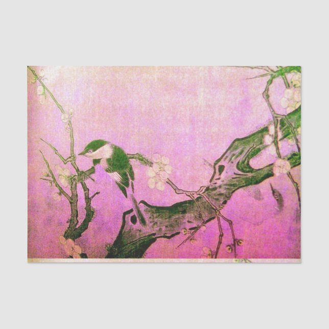 Papier Mousseline OISEAU DE PRINTEMPS ET FLEURS ARBRE rose Brown (Recto)