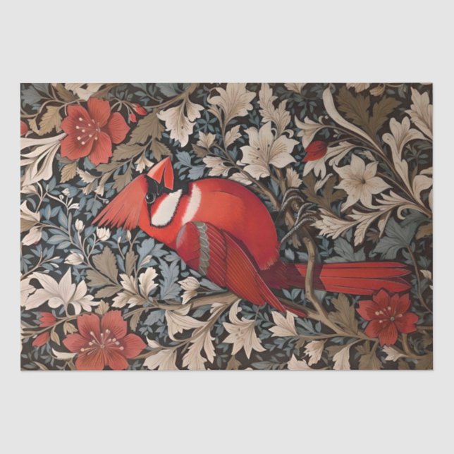 Papier Mousseline Oiseau du Cardinal du Nord William Morris Inspiré (Recto)