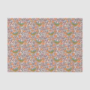 Papier Mousseline Oiseau du Paradis, peau de léopard, Corail et turq