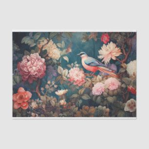 Papier Mousseline Oiseau et fleurs de Toile de Jouy gras et colorés