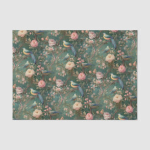 Papier Mousseline Oiseau floral vintage