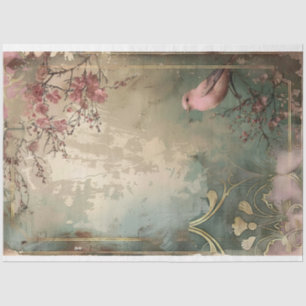 Papier Mousseline Oiseau rose shabby chic style floral Art Déco 