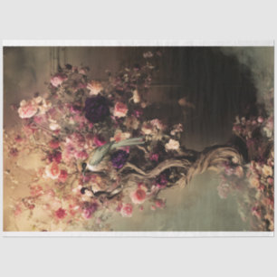 Papier Mousseline Oiseau vert et floral dynamique, arbre éthérée