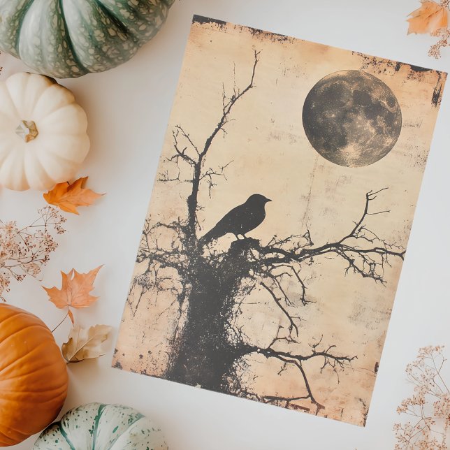 Papier Mousseline Oiseau vintage dans l'arbre et découpage de lune  (Créateur téléchargé)