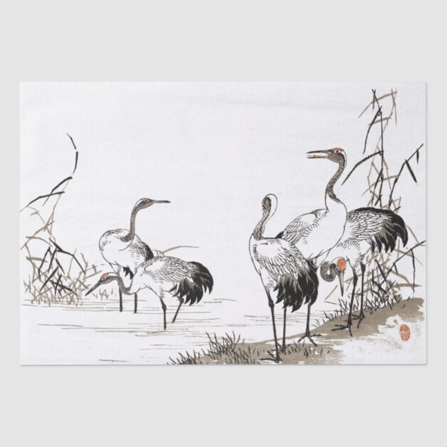 Papier Mousseline Oiseaux de grue japonais Papier sur les animaux sa (Recto)