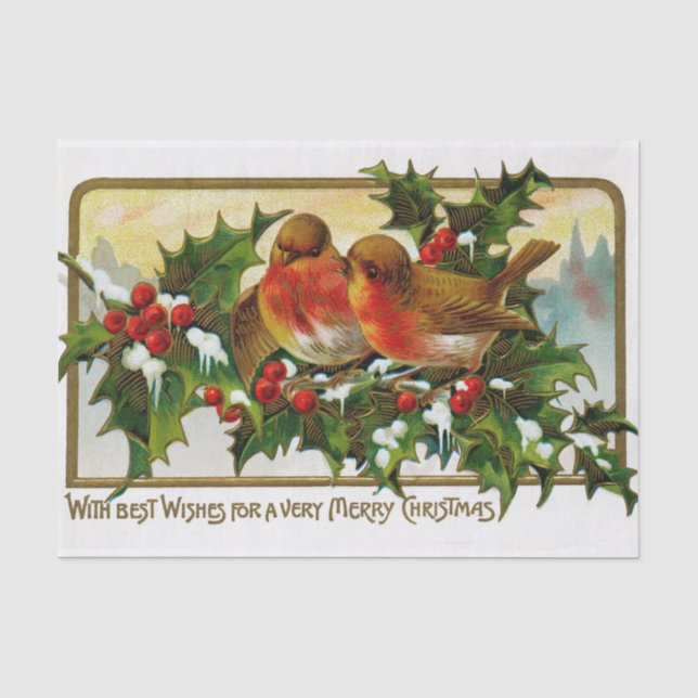 Papier Mousseline Oiseaux de Noël parmi les baies et l'ivoire (Recto)
