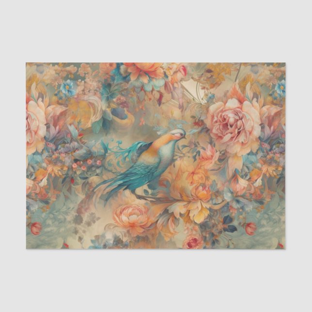 Papier Mousseline Oiseaux et fleurs élégants (Recto)