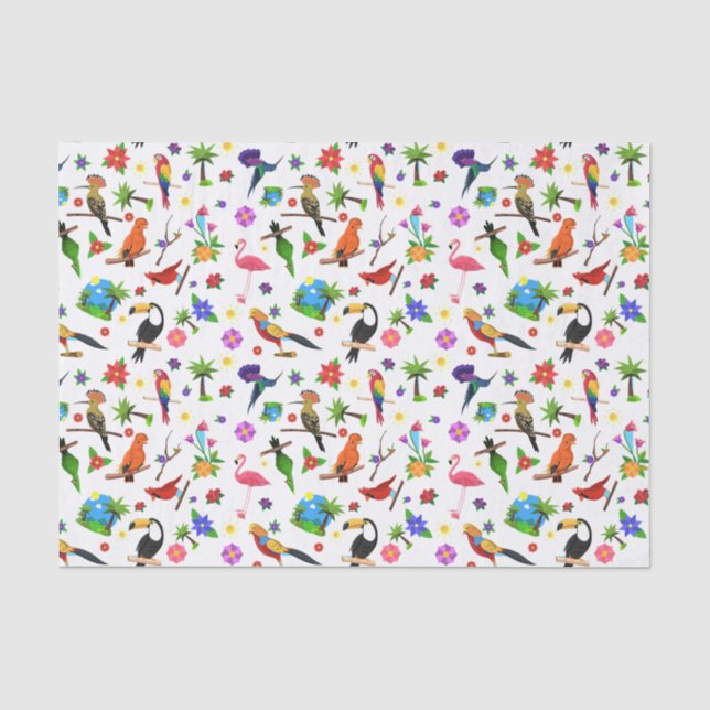 Papier Mousseline Oiseaux et fleurs Papier de tissus (Recto)