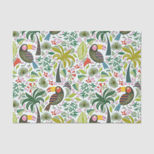 Papier Mousseline Oiseaux Exotiques Colorés Et Fleurs Motif