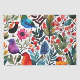 Papier Mousseline Oiseaux floraux colorés
