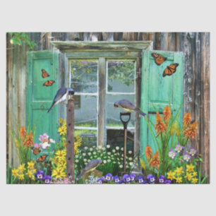 Papier Mousseline Oiseaux Flower Garden Rustic Shed