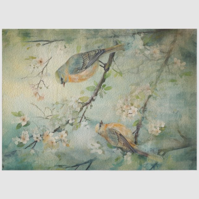 Papier Mousseline Oiseaux forestiers de printemps des terres fécales (Recto)