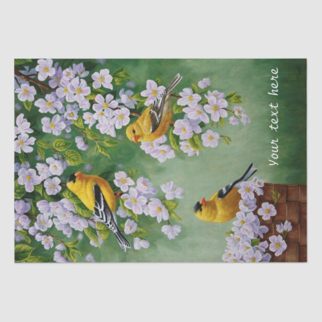 Papier Mousseline Oiseaux Goldfinch & Fleurs de fleurs de pomme (Recto)