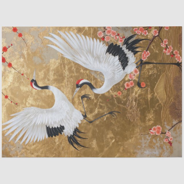 Papier Mousseline Oiseaux japonais de grues (Recto)
