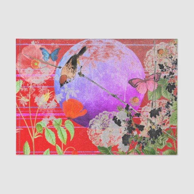 PAPIER MOUSSELINE OISEAUX JAPONAIS ET PAPIER EN TISSU DE PLEINE LUNE (Recto)