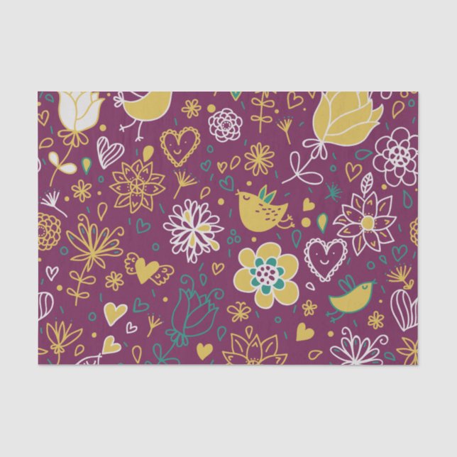 Papier Mousseline Oiseaux lunatiques et fleurs de vin (Recto)