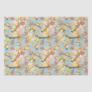 Papier Mousseline Oiseaux mignons et heureux parmi les fleurs du pri