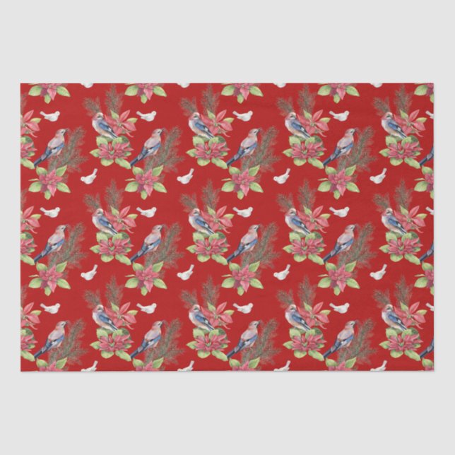 Papier Mousseline Oiseaux, Poinsettias, Spruce Couleur Personnalisée (Recto)