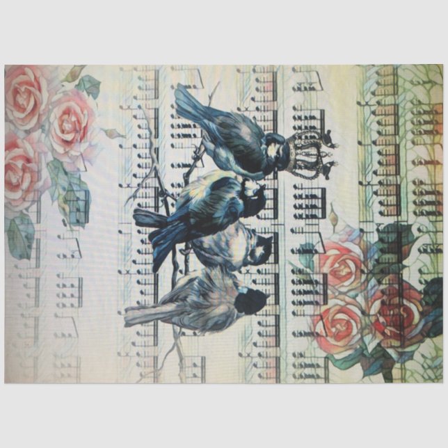 Papier Mousseline Oiseaux romantiques sur une branche (Recto)