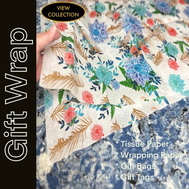 Papier Mousseline Oiseaux sauvages d'Hawaii Abstrait Floral Tropical (Modern Tissue Paper Botanical Nature Floral Bird Design)