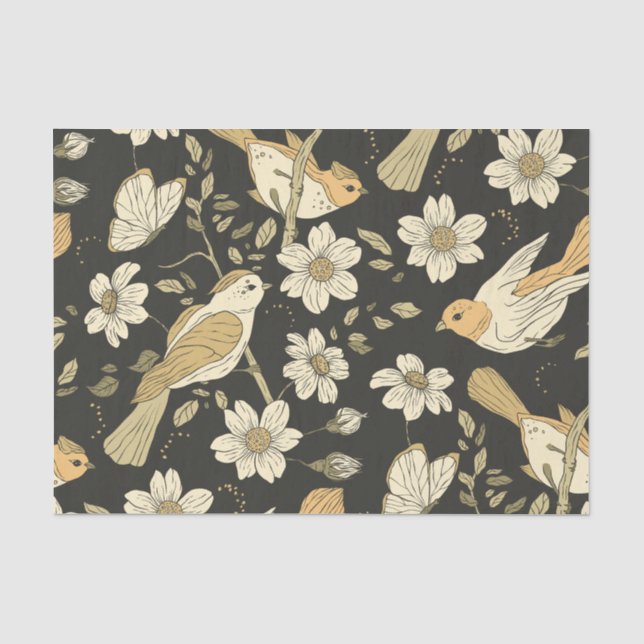 Papier Mousseline Oiseaux sauvages et fleurs Nature (Recto)