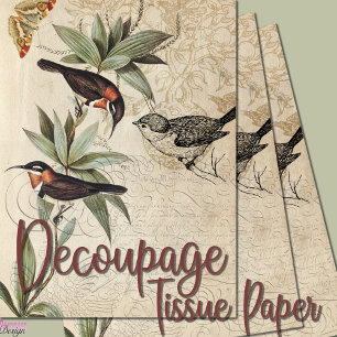 Papier Mousseline Oiseaux sur le feuillage vert des branches découpa