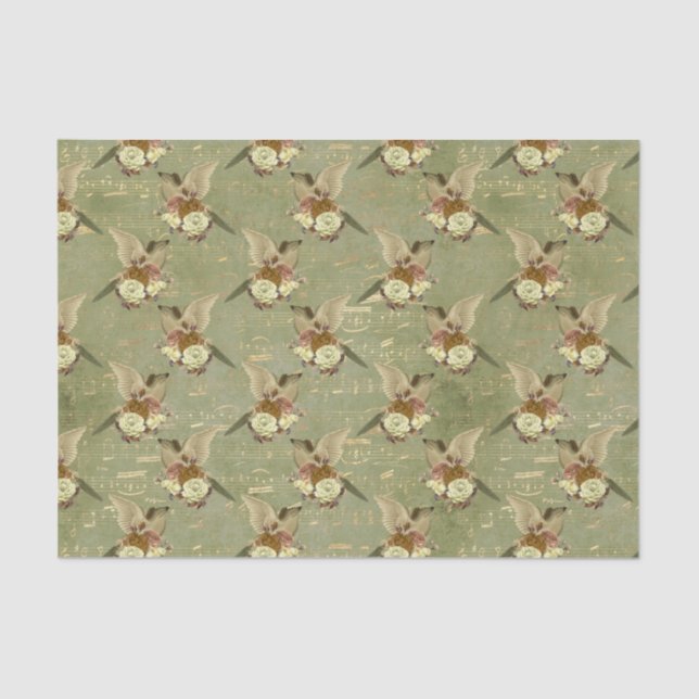 Papier Mousseline Oiseaux vintages et fleurs (Recto)