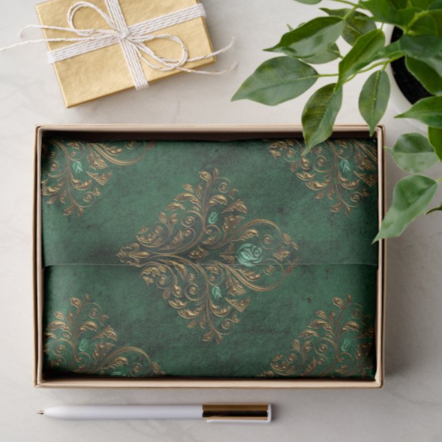 Papier Mousseline Old Gold Emerald French  (Cadeau)