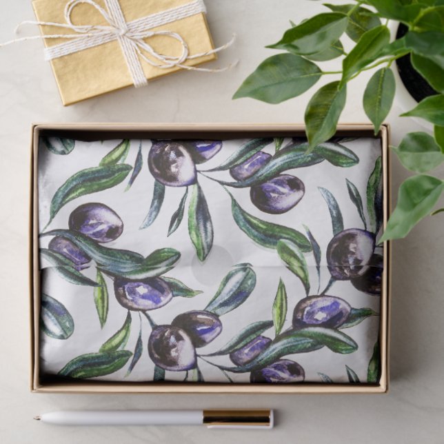 Papier Mousseline Olive Branch Watercolor Pattern  (Cadeau)